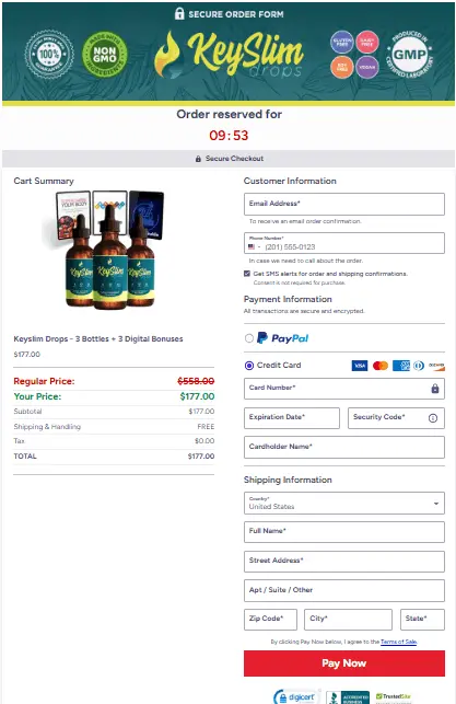 KeySlim Drops order page